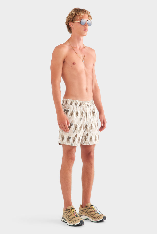 Printed Swim Short - Beige Painted V Monogram