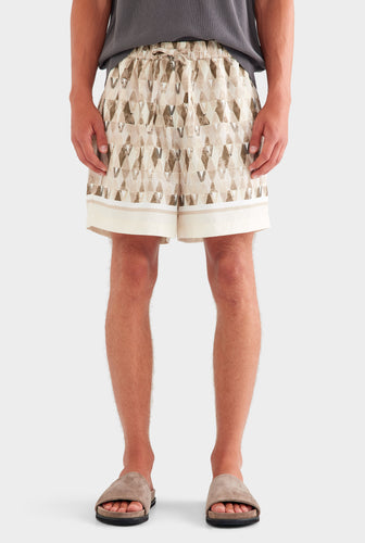 Relaxed Tencel Short - Beige Painted V Monogram