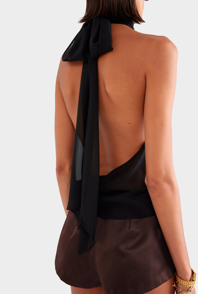 Silk Halter Top - Black