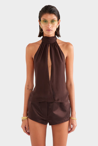Silk Halter Top - Dark Chocolate
