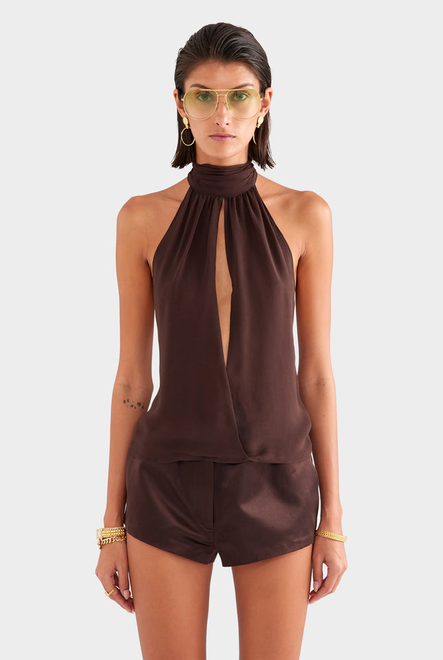 Silk Halter Top - Dark Chocolate