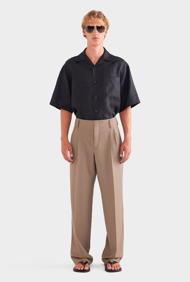 Tailored Wool Suit Trouser - Taupe Brown