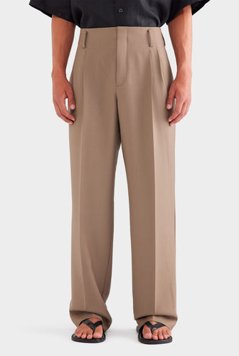 Tailored Wool Suit Trouser - Taupe Brown