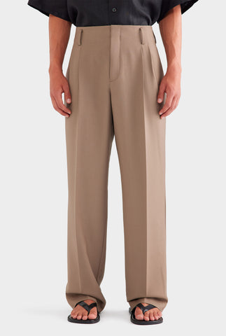 Tailored Wool Suit Trouser - Taupe Brown