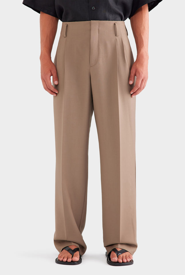 Tailored Wool Suit Trouser - Taupe Brown