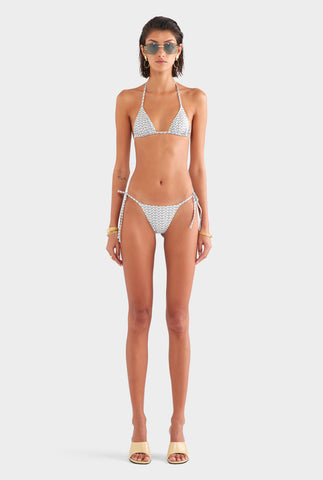 Tie Side Bikini Brief - Cream/Blue/Olive V Monogram