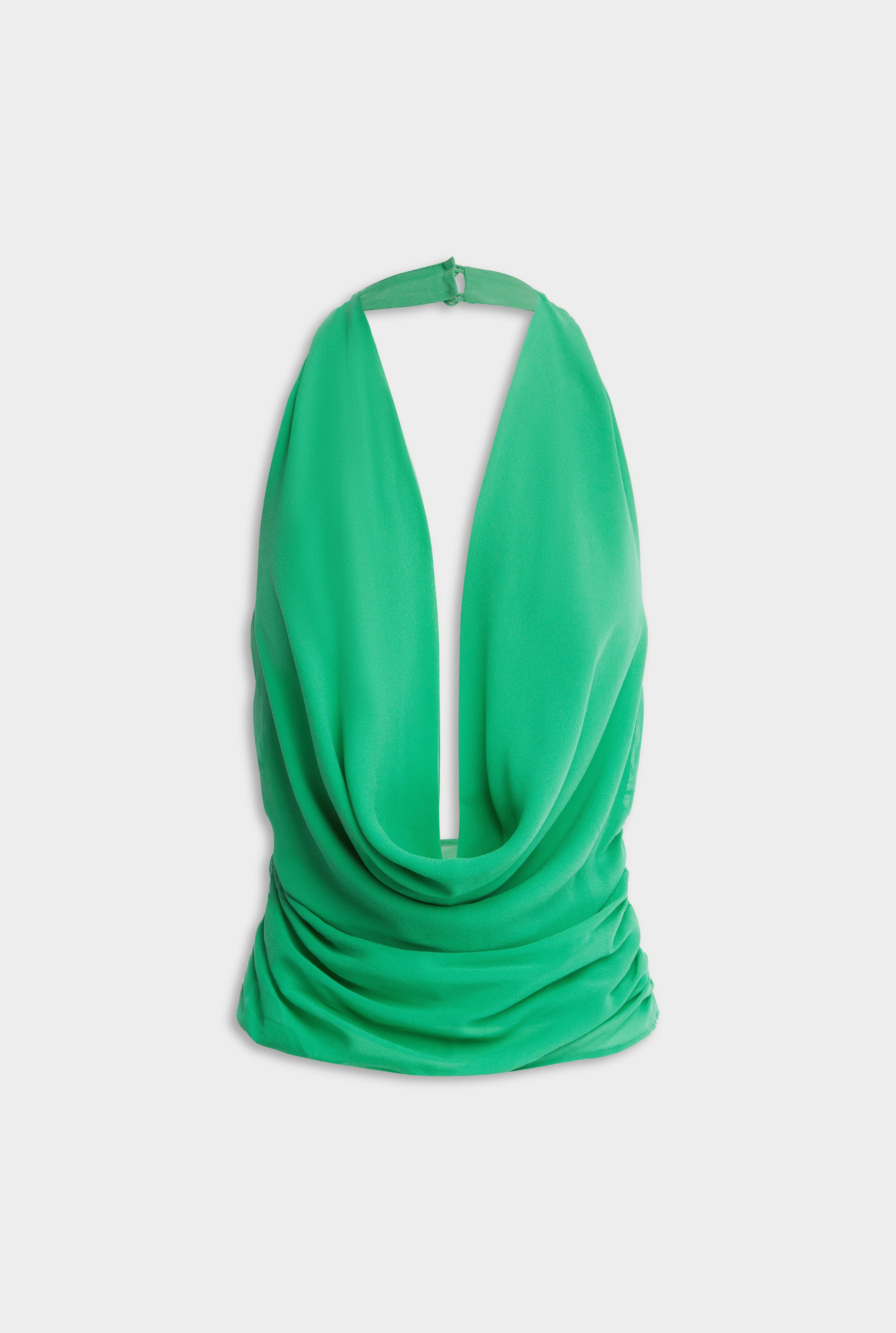 Deep Cowl Sheer Silk Halter - Jade Green