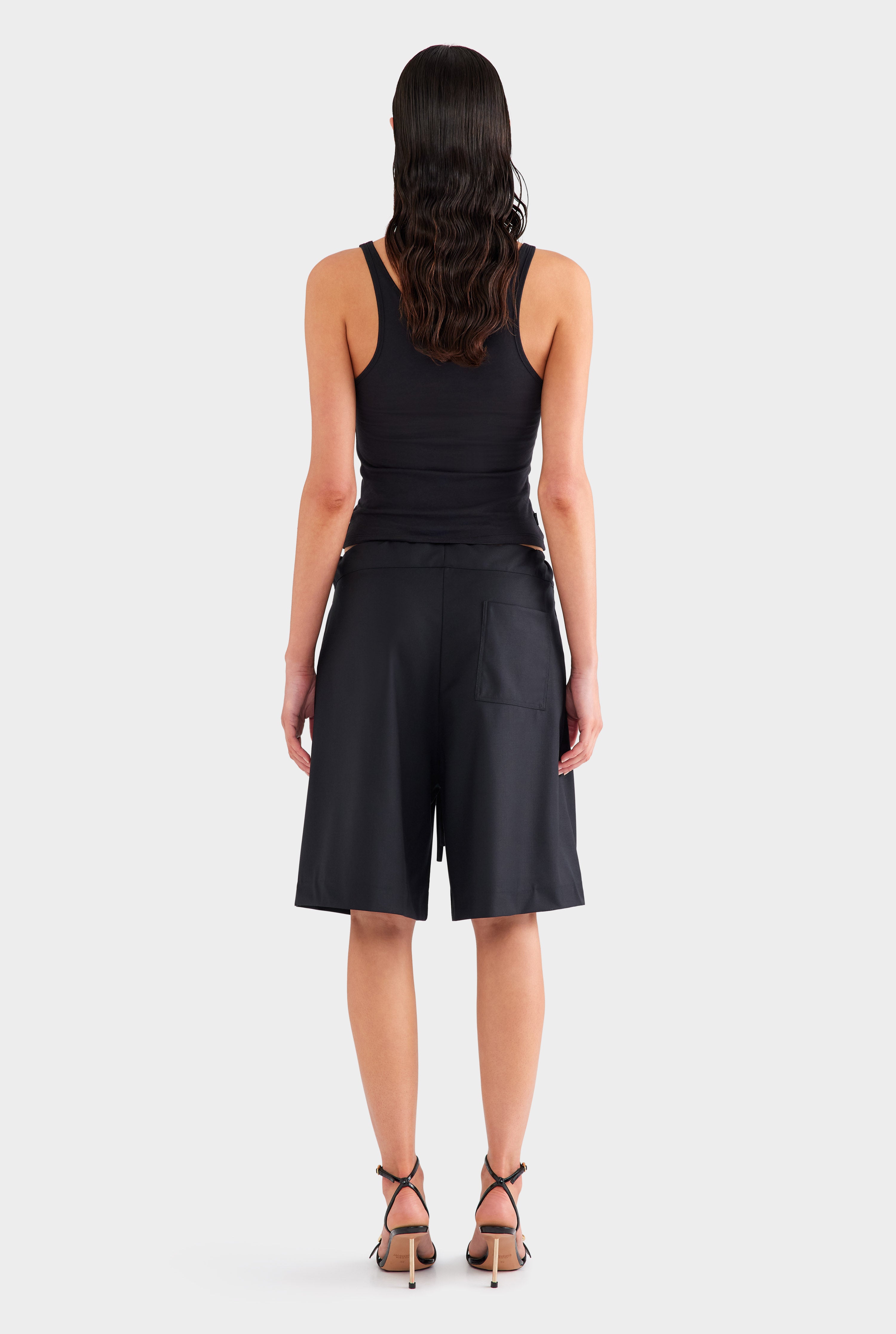 Drawstring Wool Bermuda Short - Black