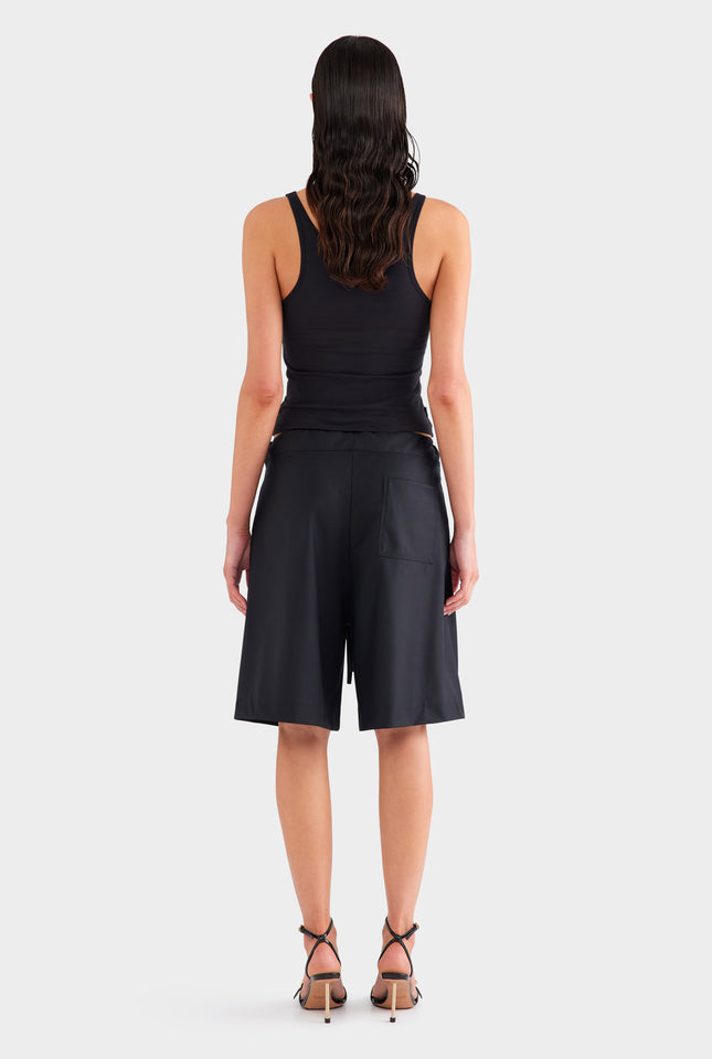 Drawstring Wool Bermuda Short - Black