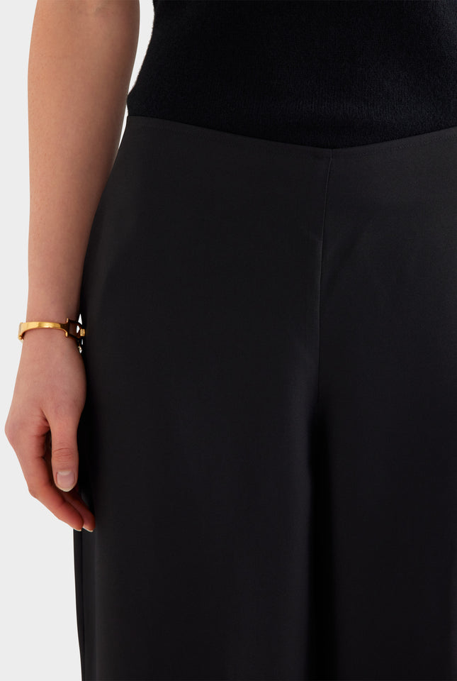 Relaxed Flat Front Silk Pant - Black