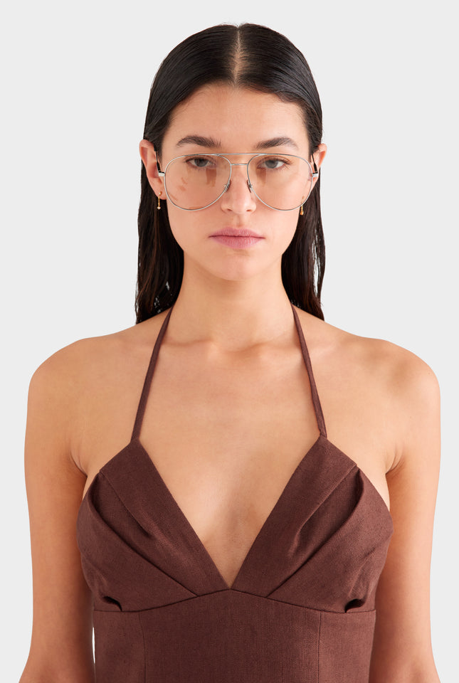 Halter Linen Mini Dress - Chocolate