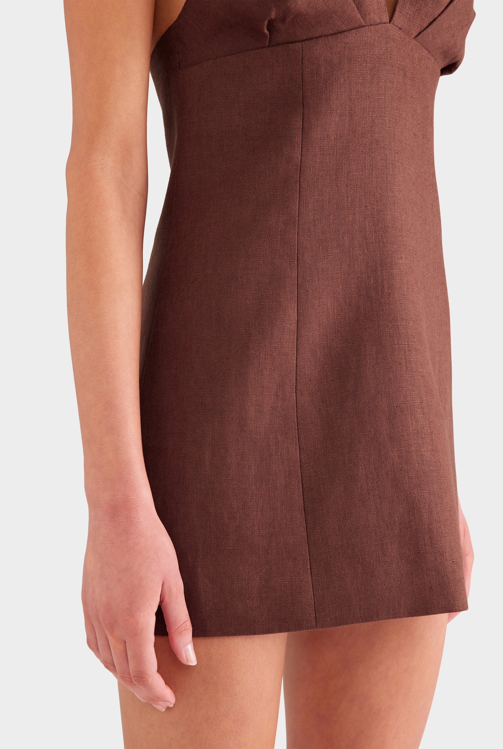 Halter Linen Mini Dress - Chocolate