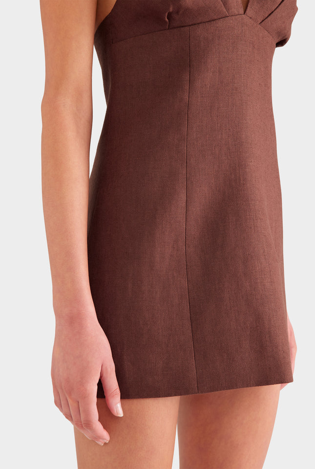 Halter Linen Mini Dress - Chocolate
