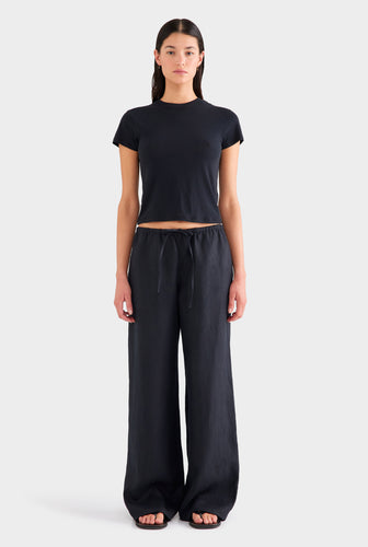 Heavyweight Wide Leg Linen Pant - Black