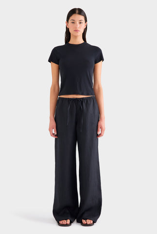 Heavyweight Wide Leg Linen Pant - Black