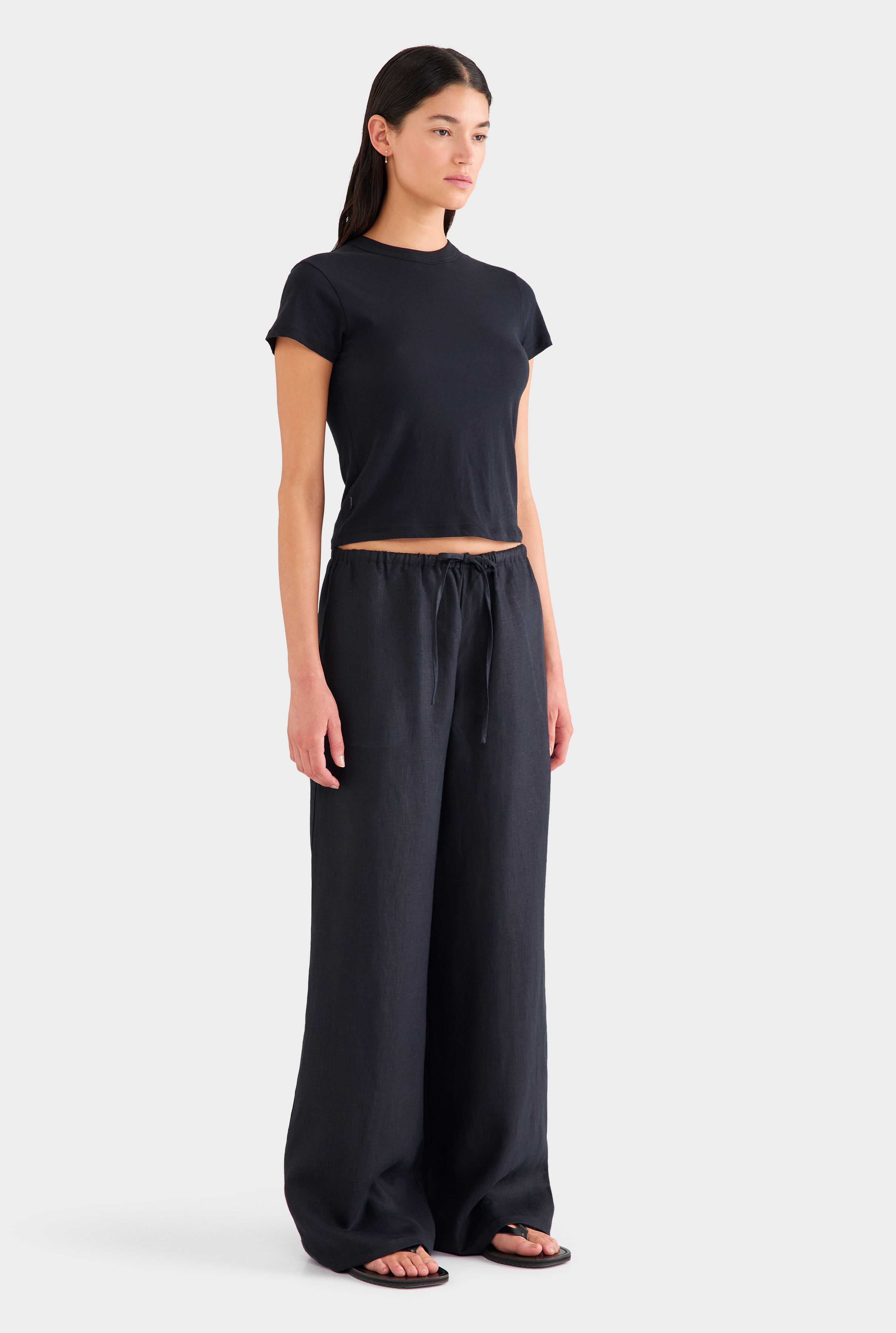 Heavyweight Wide Leg Linen Pant - Black