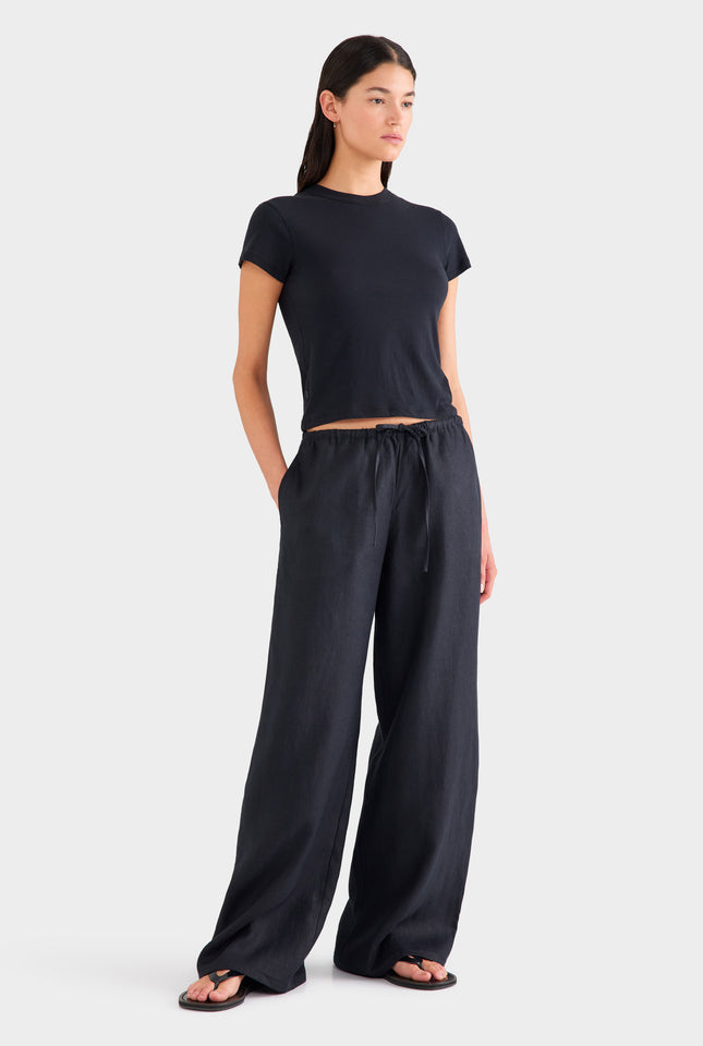 Heavyweight Wide Leg Linen Pant - Black