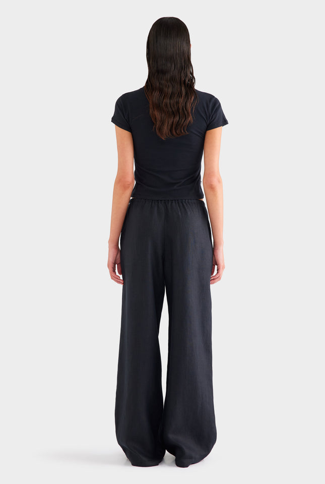Heavyweight Wide Leg Linen Pant - Black