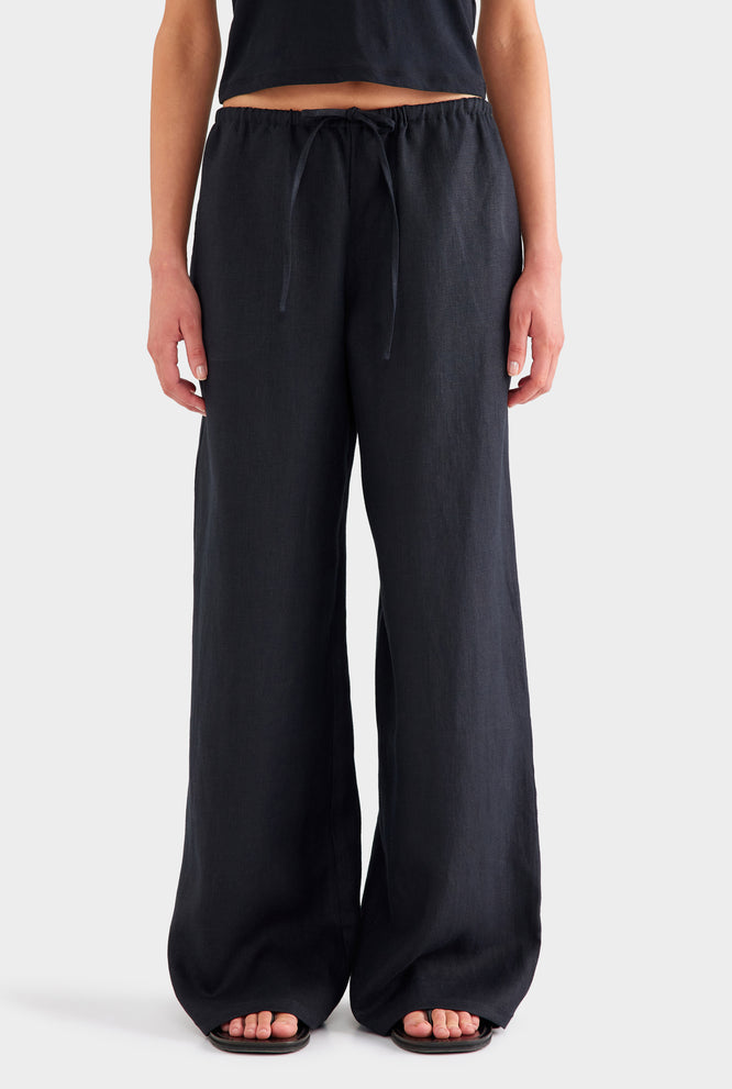 Heavyweight Wide Leg Linen Pant - Black