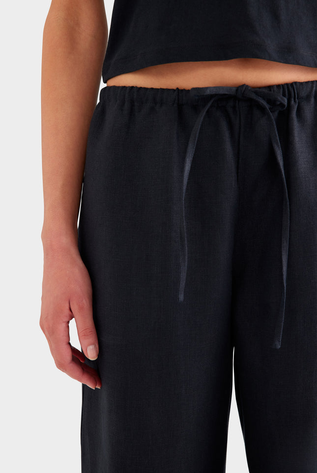 Heavyweight Wide Leg Linen Pant - Black