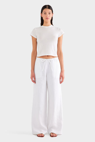 Heavyweight Wide Leg Linen Pant - White