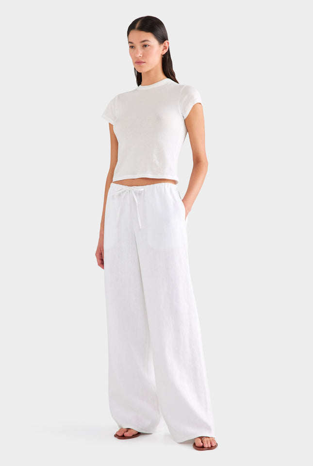 Heavyweight Wide Leg Linen Pant - White