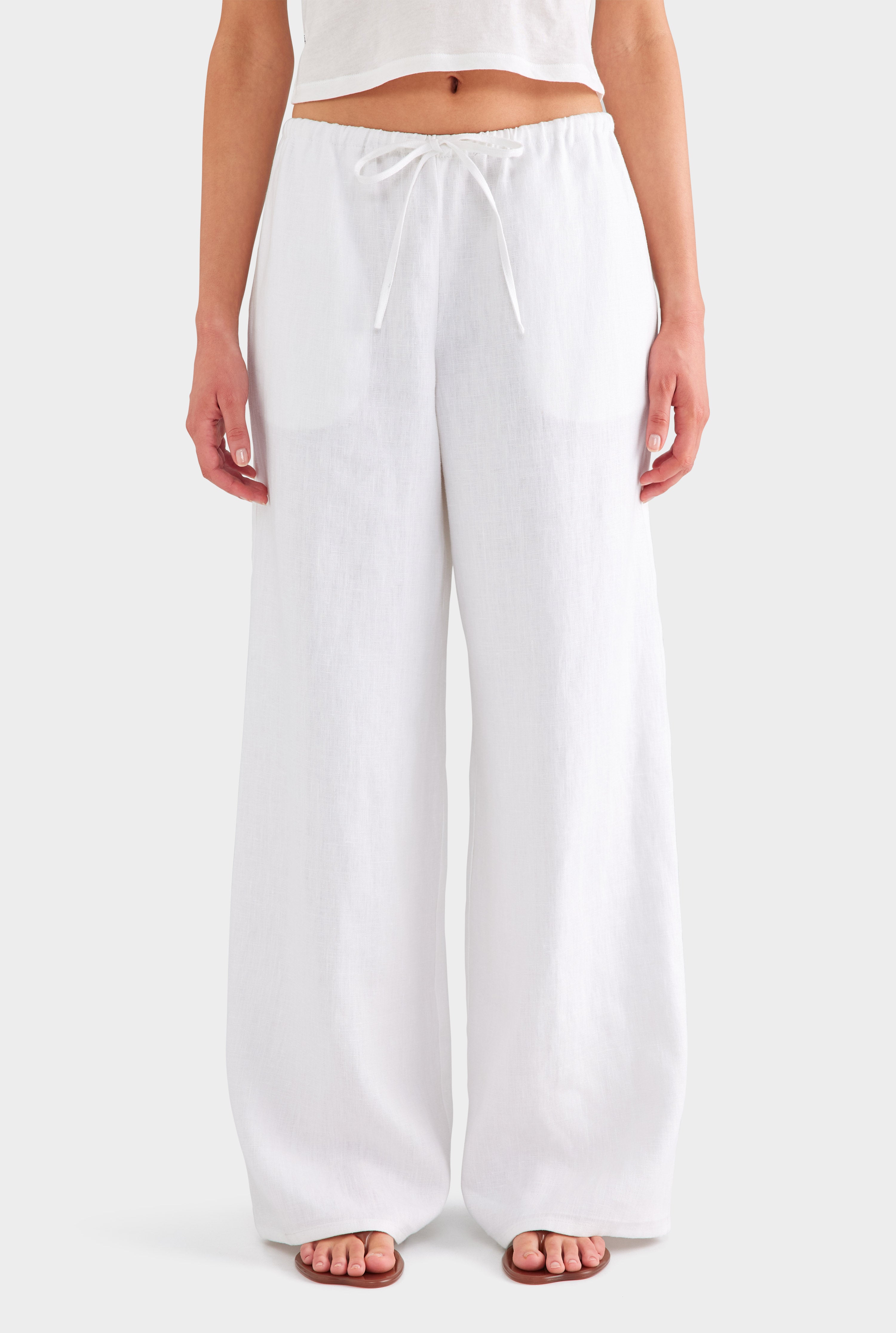 Heavyweight Wide Leg Linen Pant - White