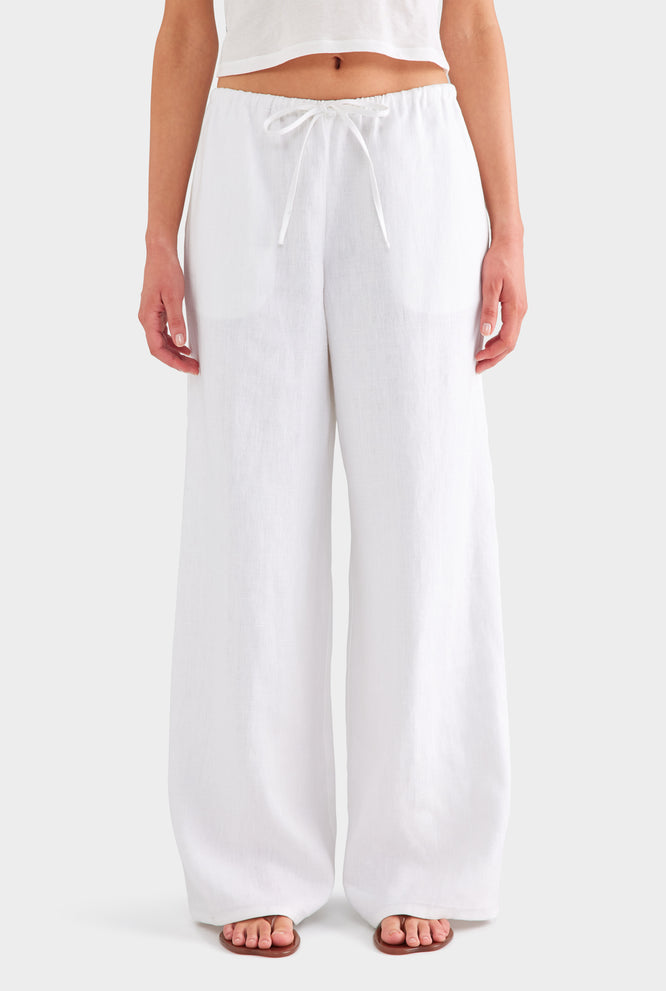 Heavyweight Wide Leg Linen Pant - White