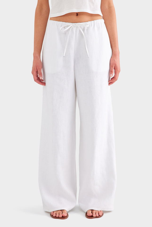 Heavyweight Wide Leg Linen Pant - White