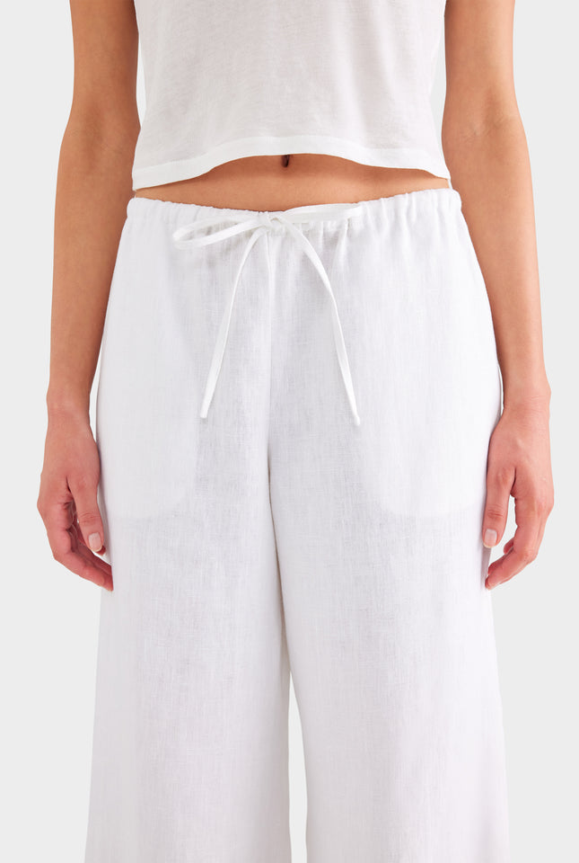 Heavyweight Wide Leg Linen Pant - White