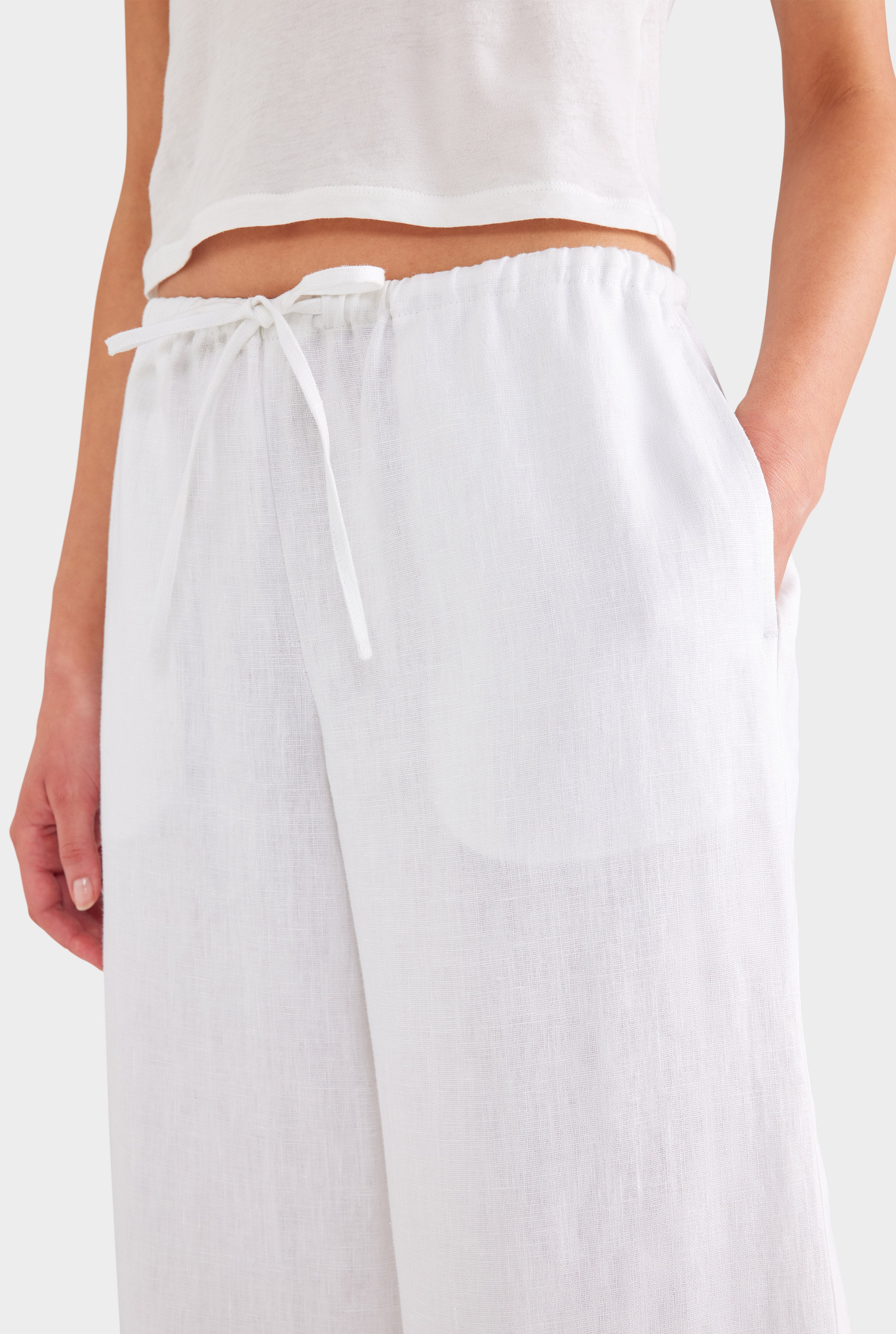Heavyweight Wide Leg Linen Pant - White