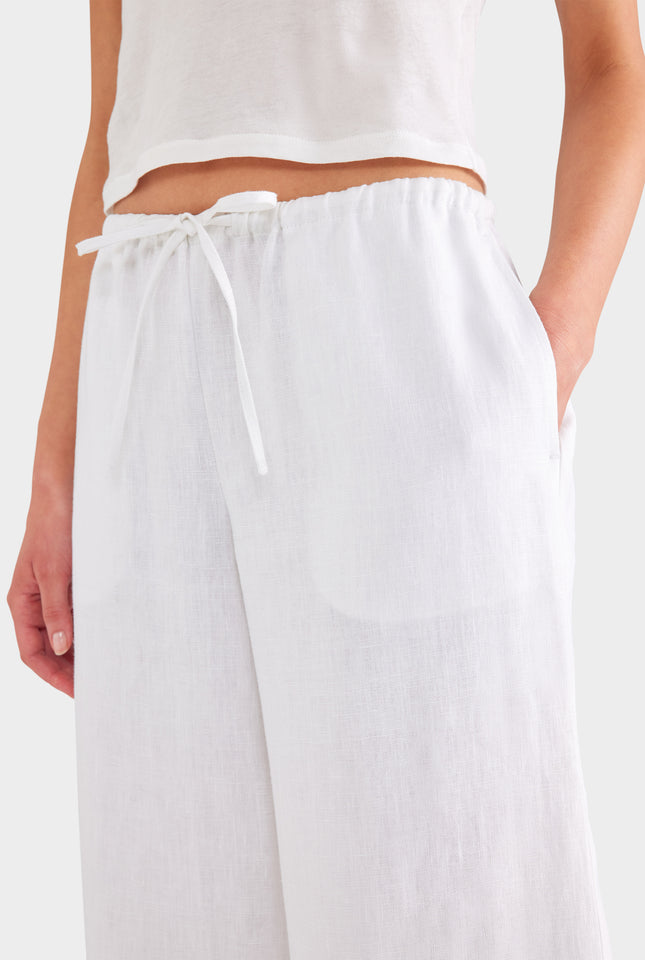Heavyweight Wide Leg Linen Pant - White