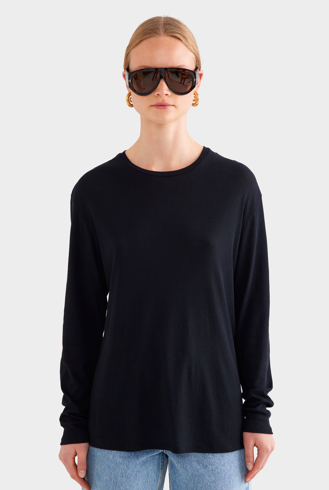 Long Sleeve Lightweight Cotton Tee - Stone