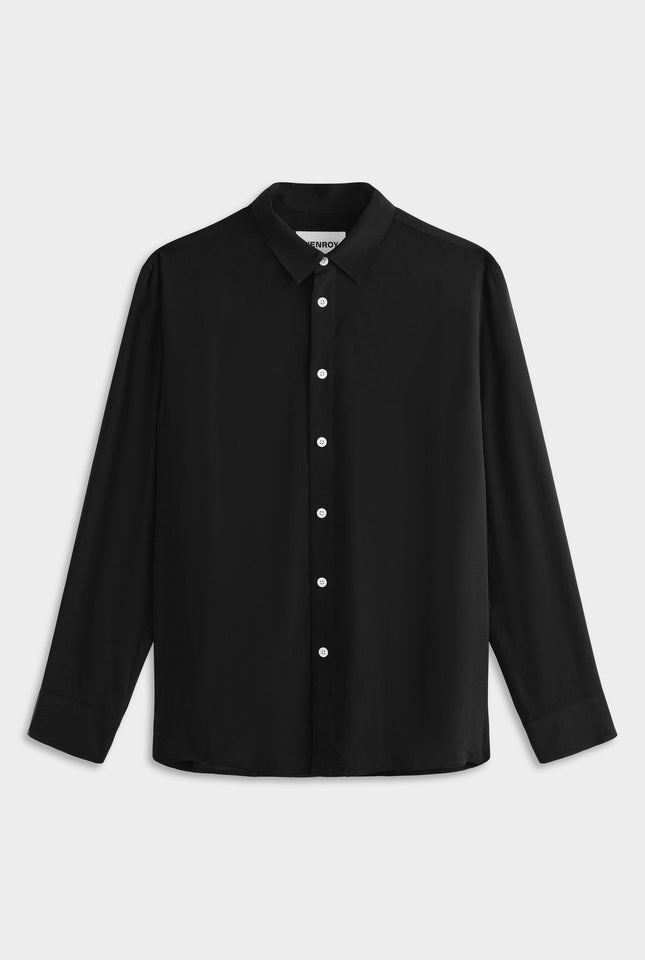 Relaxed Silk Long Sleeve Shirt - Black