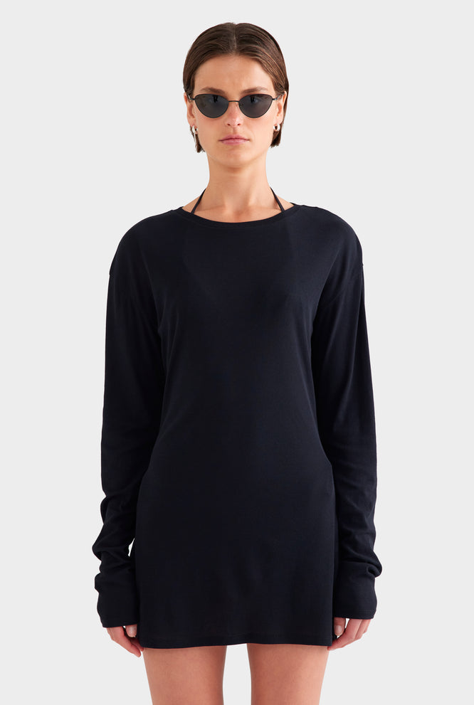 Lightweight Cotton Mini Dress - Black