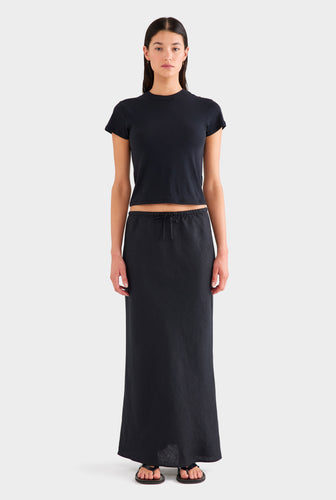 Drawstring Bias Skirt - Black