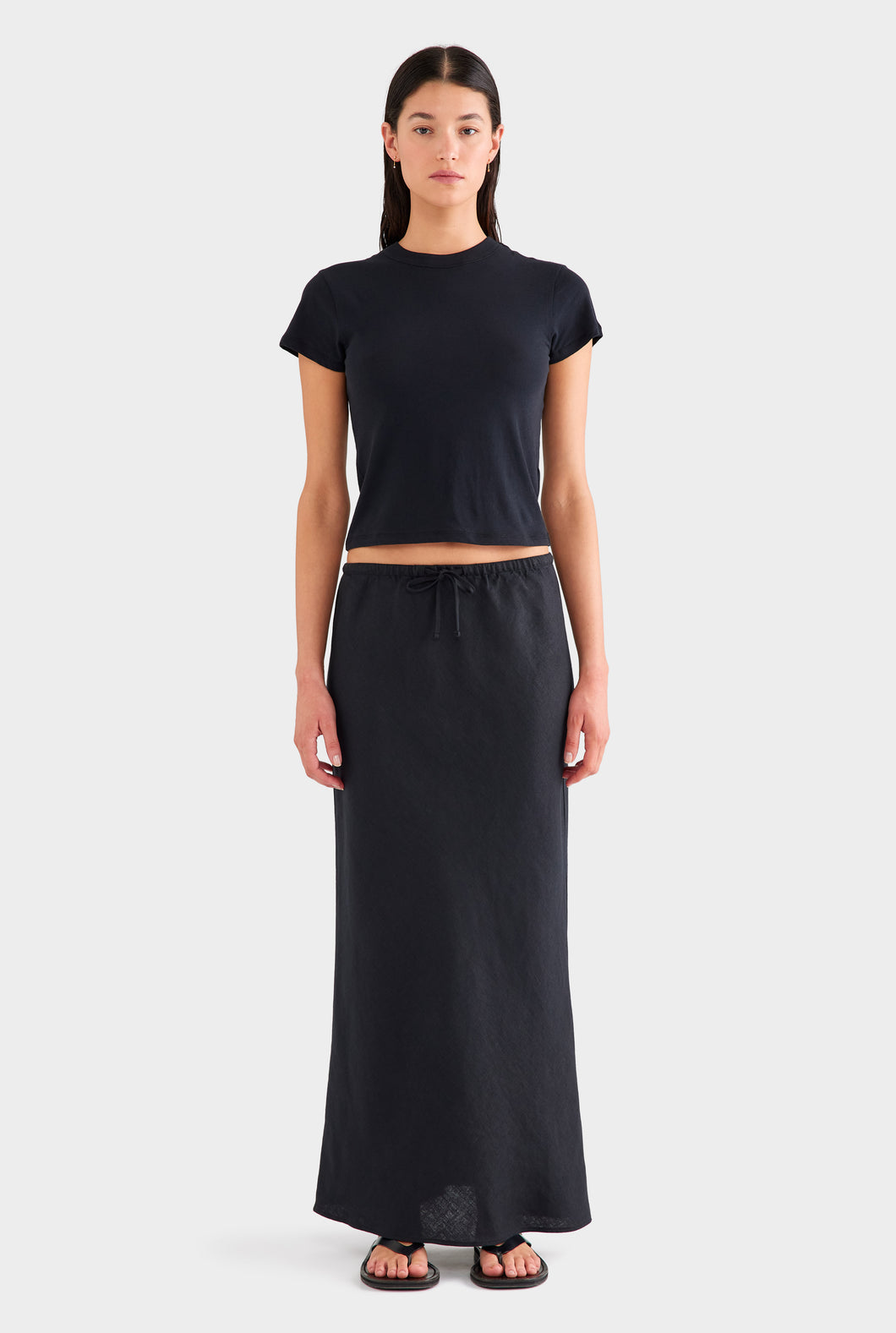 Drawstring Bias Skirt - Black