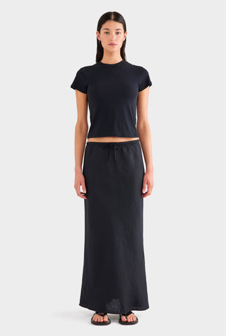 Drawstring Bias Skirt - Black