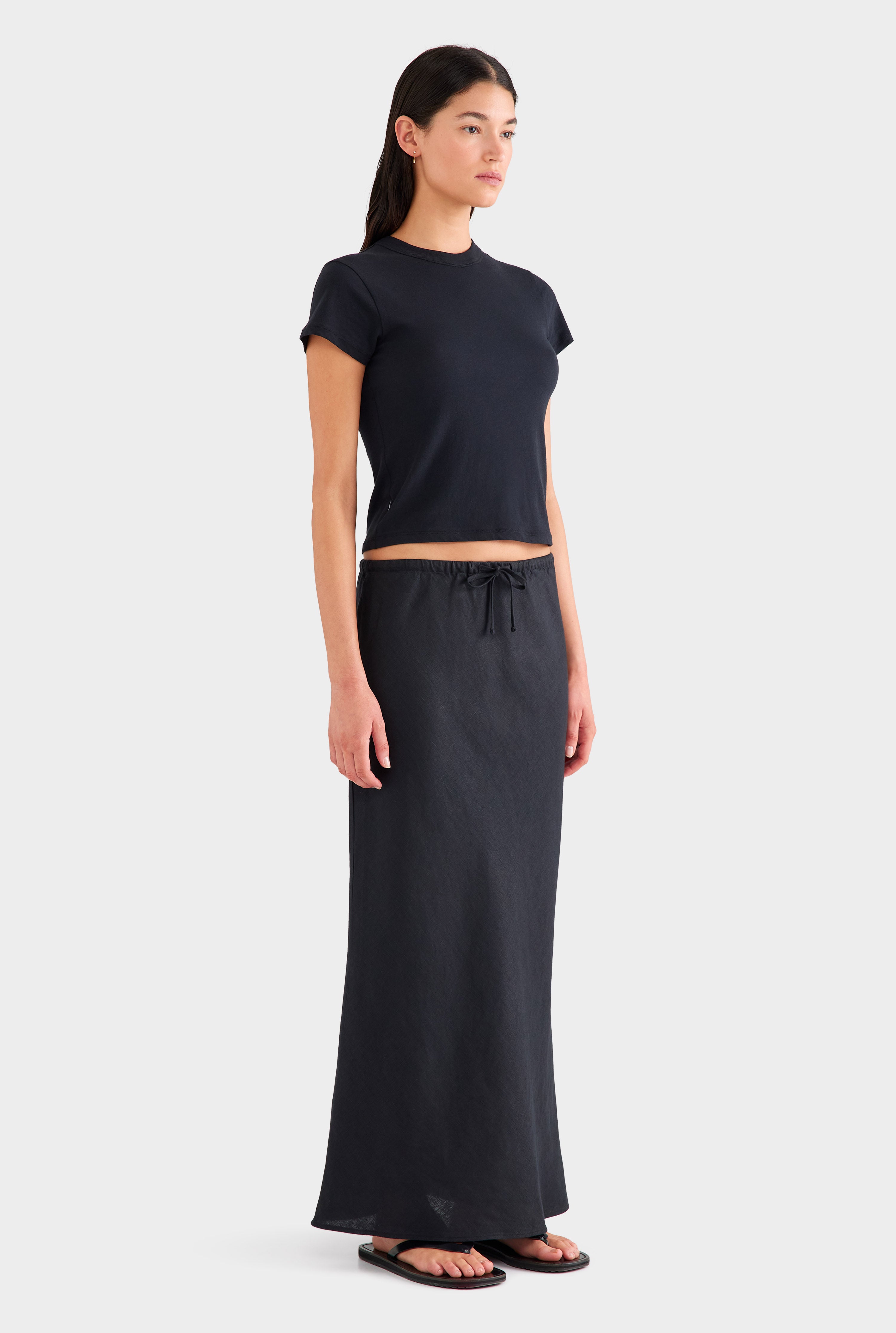 Drawstring Bias Skirt - Black