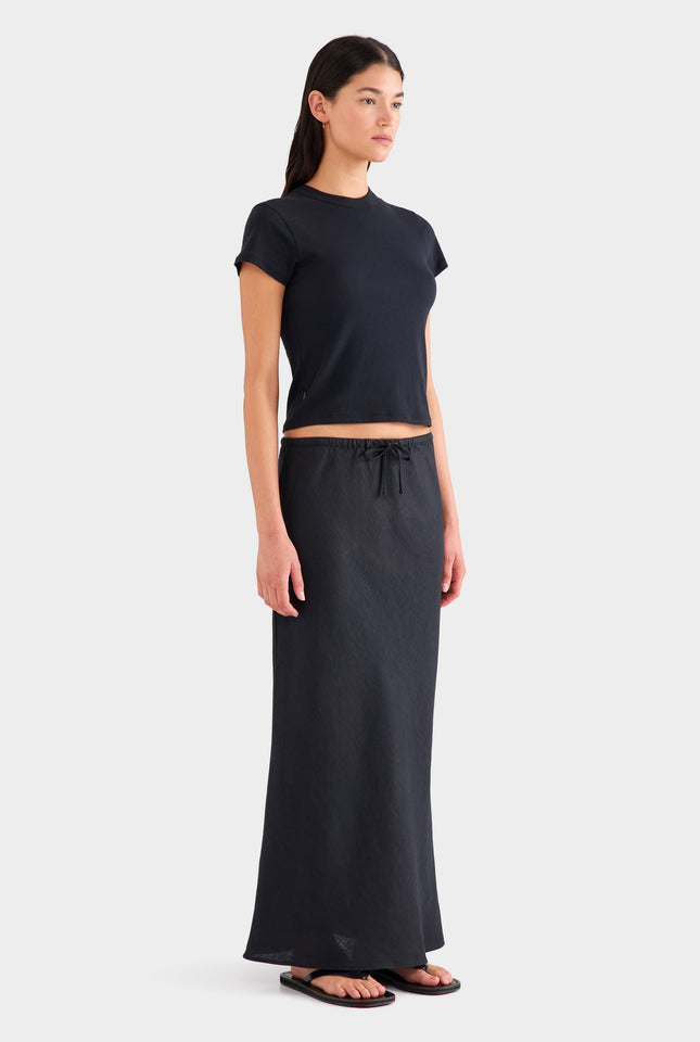 Drawstring Bias Skirt - Black