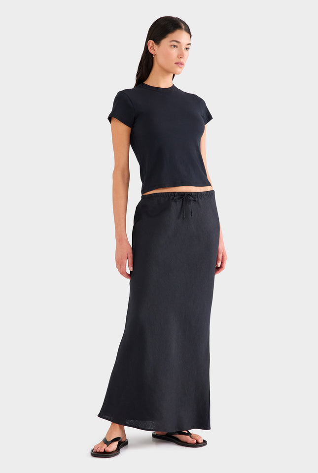 Drawstring Bias Skirt - Black