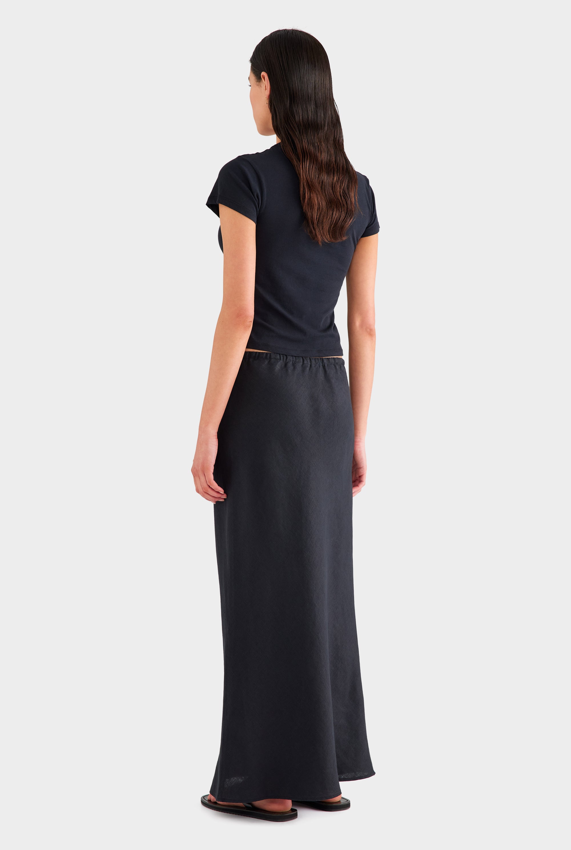 Drawstring Bias Skirt - Black