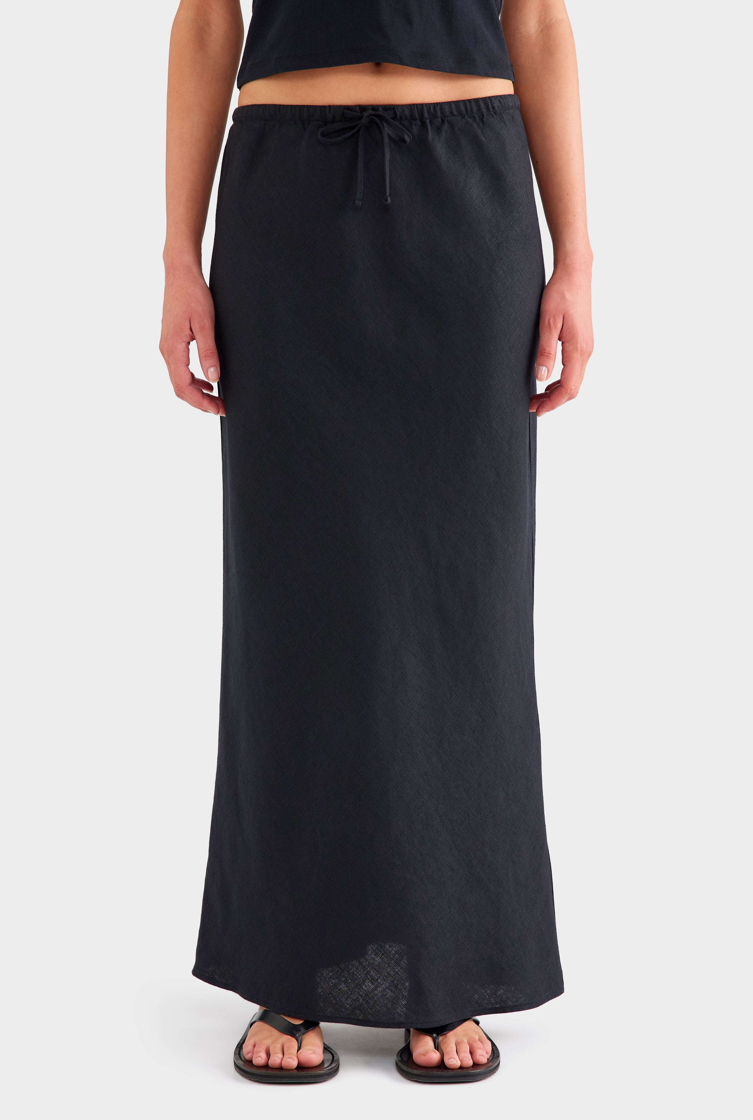 Drawstring Bias Skirt - Black