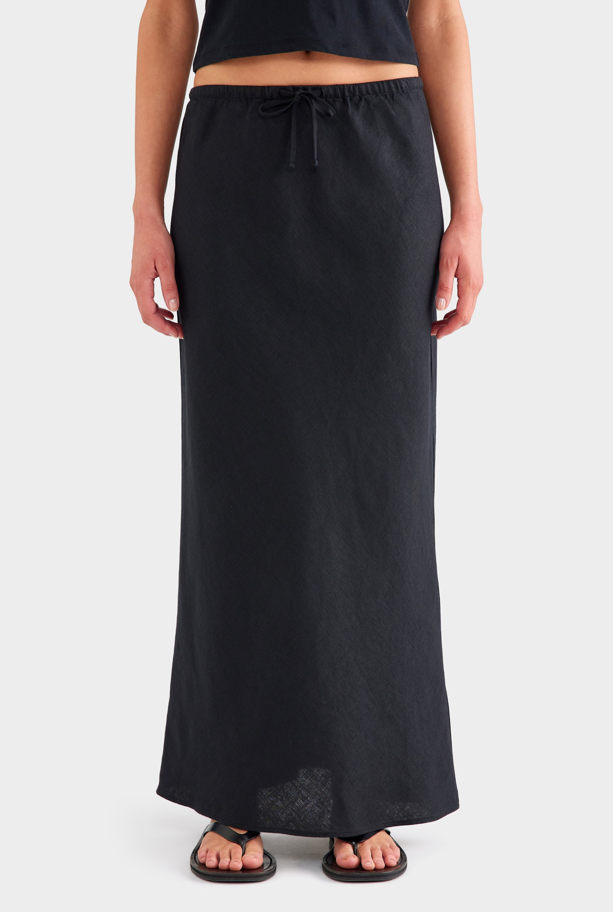Drawstring Bias Skirt - Black
