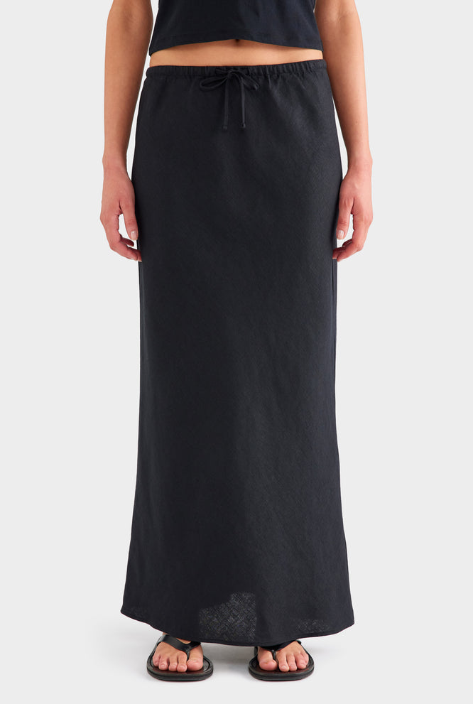 Drawstring Bias Skirt - Black