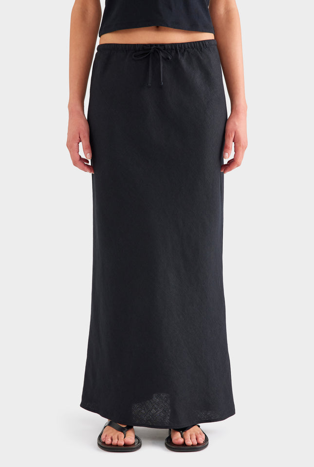 Drawstring Bias Skirt - Black
