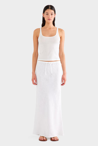 Drawstring Bias Skirt - White