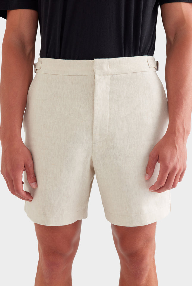 Tailored Linen Side Tab Short - Sand
