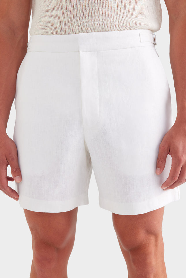 Tailored Linen Side Tab Short - White