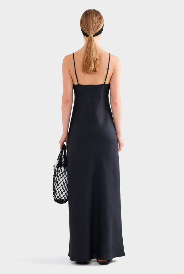 Linen Slip Dress - Black